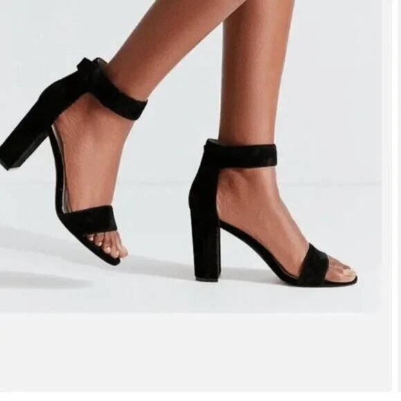 Jeffrey Campbell Black Suede Leather Ankle Strap High Block Heel Sandals 8 HOLVE - Picture 1 of 10